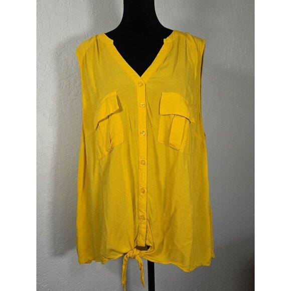 Torrid Top Yellow Challis Tie Frint Button Down Tank size 2 Summer Lightweight - Picture 4 of 9